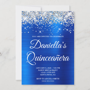 Invitación Lujo Glitter Azul Real Foil Quinceañera