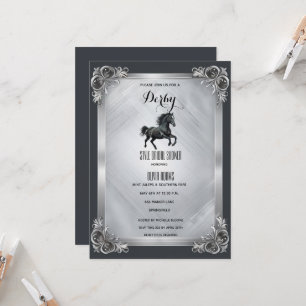 Invitación Lujo Gótico Negro Caballo y Plata Kentucky Derby