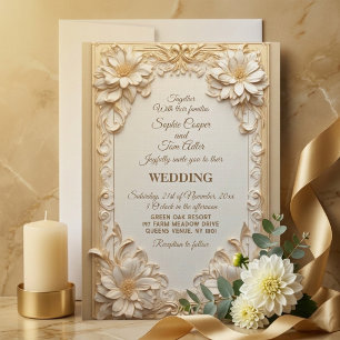 Invitación Lujo Grandeza Barroca Oro Tulipanes Blancos Floral
