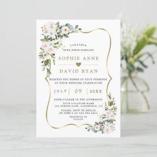 Invitación Lujo Imperial Blanco Lilies Rosa Boda de oro en