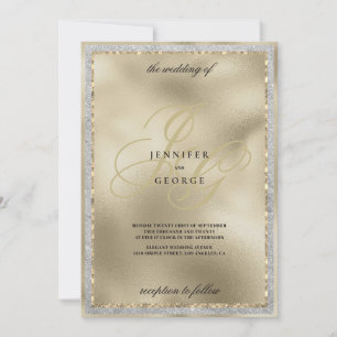 Invitación Lujo inicial monograma negro oro boda