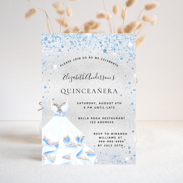 Invitación Lujo lujoso de brillantes azules de Quinceanera (Subido por el creador)