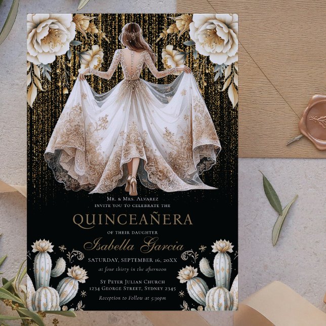 Invitación Lujo Marfil Black Gold Quinceañera (Subido por el creador)