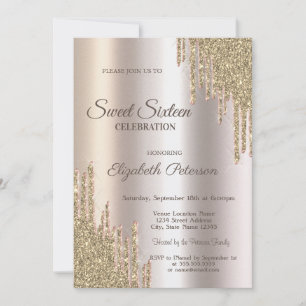 Invitación Lujo Modernos Brillos Gold Drips Dulces 16