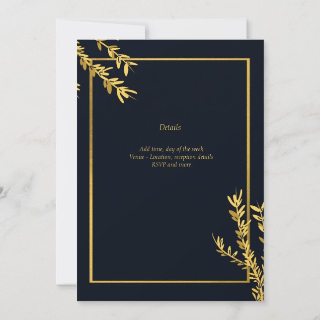 Invitación lujo musulmán clásico negro y oro (Reverso)