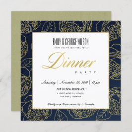INVITACIÓN LUJO NAVAL LUXURIOSO ROSA FLORAL DE ORO FALSO PARA
