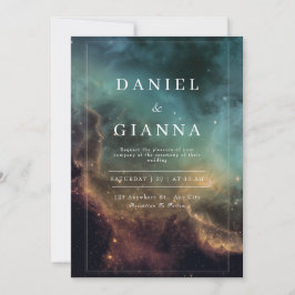 Invitación Lujo Nebulosa Celestial Bodas de Oro Teal