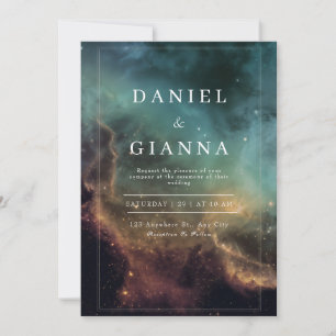 Invitación Lujo Nebulosa Celestial Bodas de Oro Teal