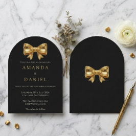 Invitación Lujo Negra y Dorada Arco Antiguo Dinero Boda