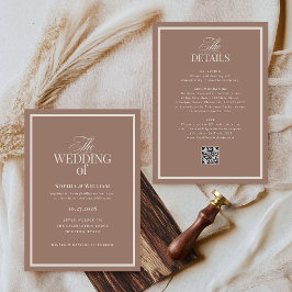 Invitación Lujo Neutro Mocha Taupe | Código QR RSVP Boda