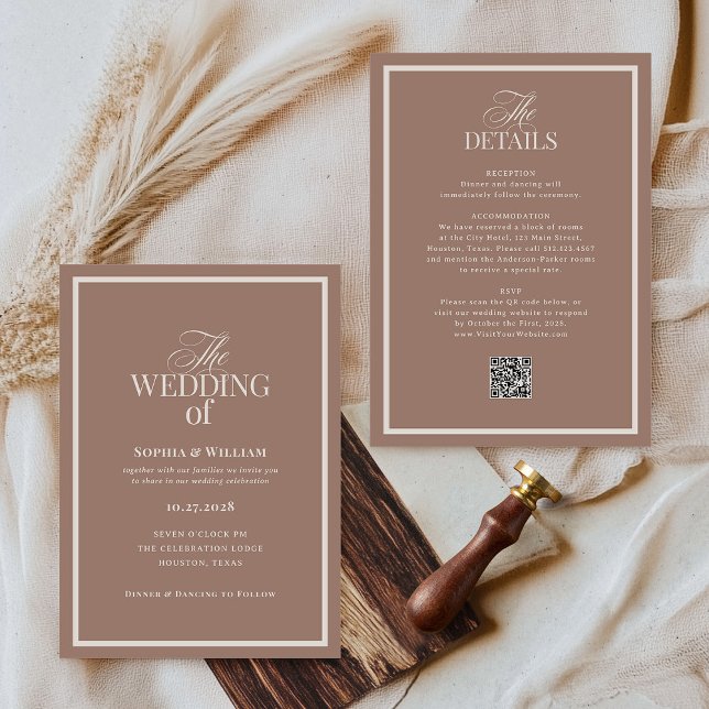Invitación Lujo Neutro Mocha Taupe | Código QR RSVP Boda (Subido por el creador)