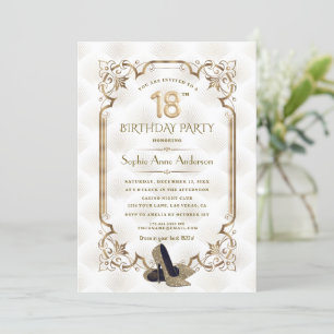 Invitación Lujo Oro Blanco Art Deco 18 cumpleaños