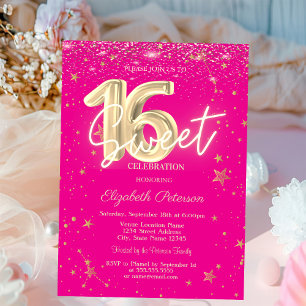 Invitación Lujo Oro Diamantes Estrellas Rosa Sweet 16
