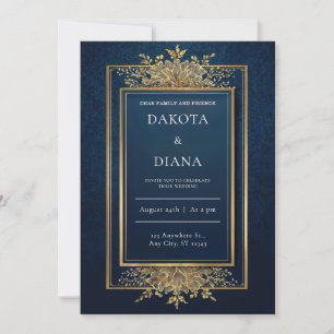 Invitación Lujo Oro Remolino Azul Marino Ornate Boda