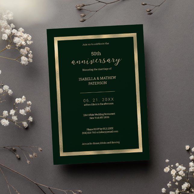 Invitación Lujo oro verde oscuro 50 aniversario Boda (Luxury dark green gold 50th Wedding Anniversary )
