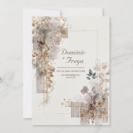 Invitación Lujo Papel de Oro Beige Botánico Geométrico Boda