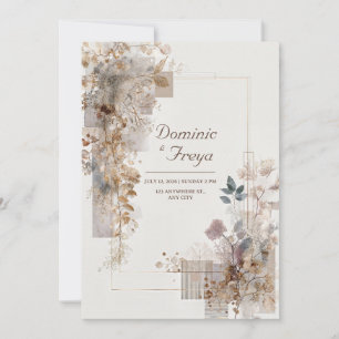 Invitación Lujo Papel de Oro Beige Botánico Geométrico Boda