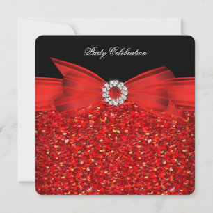 Invitación Lujo para Todas las Ocasiones Brillo Rojo Lazo Fie