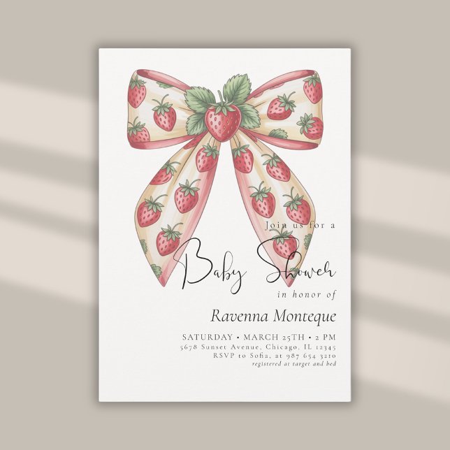 Invitación Lujo Preppy de Fiesta de Bebé con Tema de Fresa (Subido por el creador)