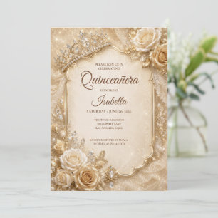 Invitación Lujo Princesa Quinceañera Marfil Dorado