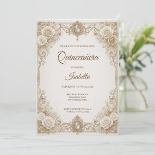 Invitación Lujo Princesa Quinceañera Marfil Dorado