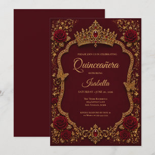 Invitación Lujo Princesa Quinceañera Roja y Dorada