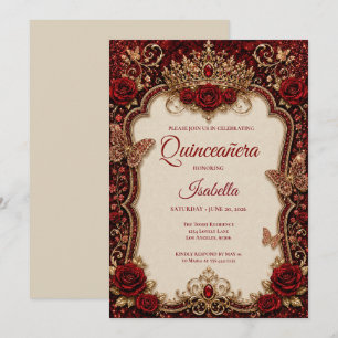 Invitación Lujo Princesa Quinceañera Roja y Dorada