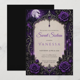 Invitación Lujo Purpura Brillo de Rhinestones dulce 16