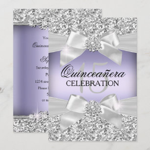 Invitación Lujo Purpura Brillo Joya Lazo Quinceañera