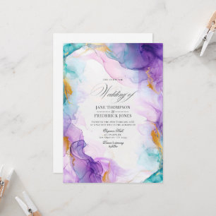 Invitación Lujo púrpura y azul Tinta alcohólica con acentos d