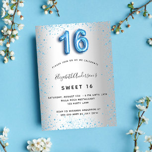 Invitación Lujo purpurina azul dulce 16