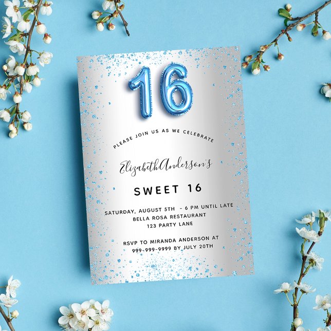 Invitación Lujo purpurina azul dulce 16 (Subido por el creador)