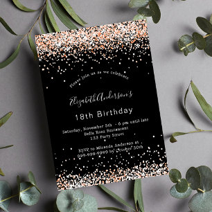 Invitación Lujo purpurina de oro rosa negro de cumpleaños