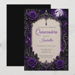 Invitación Lujo Purpurina Princesa Quinceañera