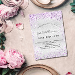 Invitación Lujo purpurina púrpura de plata de cumpleaños<br><div class="desc">Para un elegante cumpleaños número 21 (o cualquier edad). Un falso fondo metálico plateado. Decorada con polvo falso purpurina morado. Personalice y agregue un nombre,  edad y detalles del fiesta. El nombre se escribe con un guión de estilo con letras a mano</div>