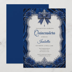 Invitación Lujo Quinceañera Azul Real Plata