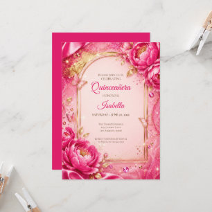 Invitación Lujo Quinceañera Princesa Rosa Dorado