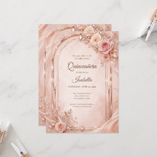 Invitación Lujo Quinceañera Rosa Dorado