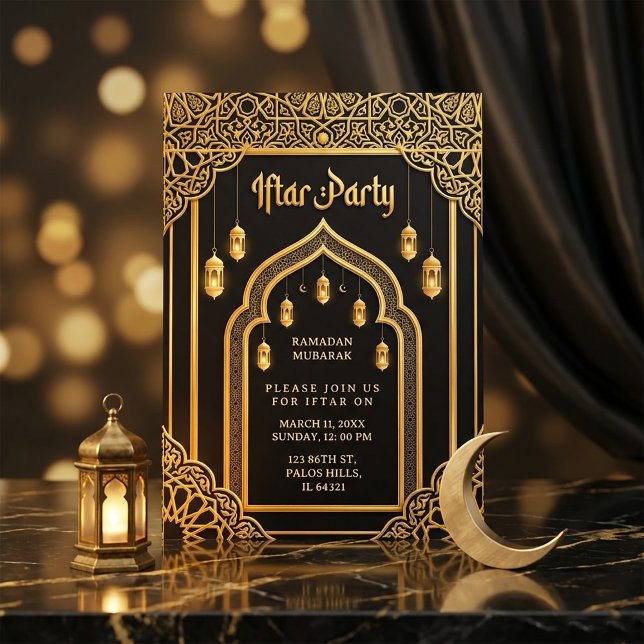 Invitación Lujo Ramadan Iftar de oro negro (#RamadanInvitation
#IftarParty
#RamadanIftar
#LuxuryInvitation
#IslamicDesign
#RamadanMubarak
#Gold)