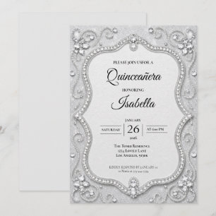 Invitación Lujo Rhinestones Brillo de Plata Quinceañera
