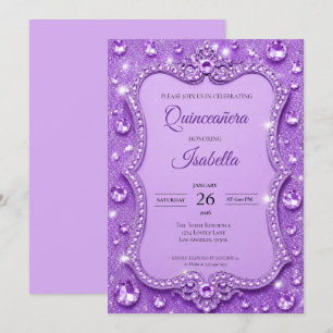 Invitación Lujo Rhinestones Purpurina Quinceañera