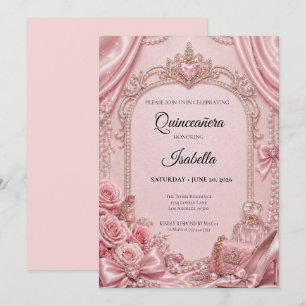 Invitación Lujo Rhinestones Quinceañera Rosa