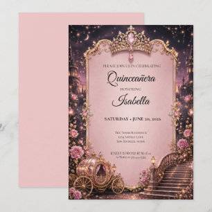 Invitación Lujo Rhinestones Quinceañera Rosa