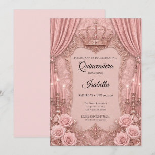 Invitación Lujo Rhinestones Quinceañera Rosa