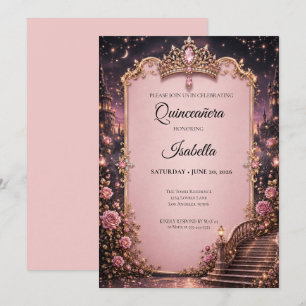 Invitación Lujo Rhinestones Quinceañera Rosa