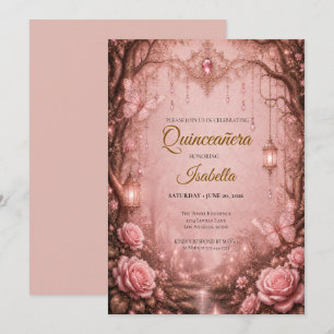 Invitación Lujo Rhinestones Quinceañera Rosa