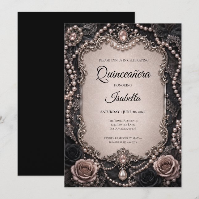 Invitación Lujo Rhinestones Rosa Brillo Quinceañera (Anverso / Reverso)