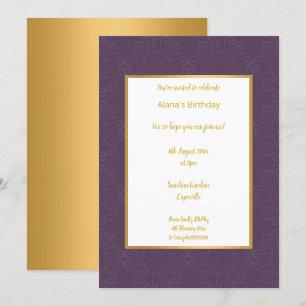 INVITACIÓN LUJO RICO PURPLE GOLD ABSTRACT CUMPLEAÑOS
