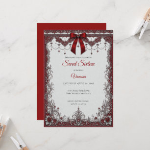 Invitación Lujo Rojo Arco de Plata Dulce 16