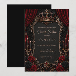 Invitación Lujo Rojo Oscuro Gótico Sweet 16